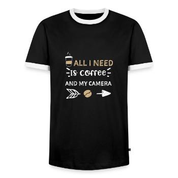 All I Need Is Coffee And My Camera - Men's Ringer Shirt - black/white - Front - AI Model Female 172 light (172cm) & AI Model Male 178 light (178cm)