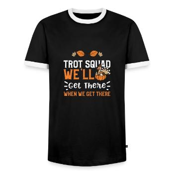 Trot Squad We'll Get There When... - Men's Ringer Shirt - black/white - Front - AI Model Female 172 light (172cm) & AI Model Male 178 light (178cm)