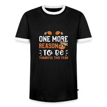 One More Reason To Be Thankful T... - Men's Ringer Shirt - black/white - Front - AI Model Female 172 light (172cm) & AI Model Male 178 light (178cm)