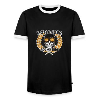 MOTORIDER RIDER ROCK RIDE DIE MOTORRAD BIKER MOTIV - Männer Kontrast-T-Shirt - Schwarz/Weiß - Vorne - AI Model Female 172 light (172cm) & AI Model Male 178 light (178cm)