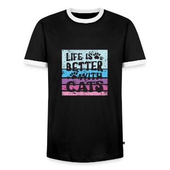 MIEUX VIVRE AVEC LES CHATS PUSSY MIEZ DICTONS MOTIFS - T-shirt contrasté Homme - noir/blanc - Devant - AI Model Female 172 light (172cm) & AI Model Male 178 light (178cm)