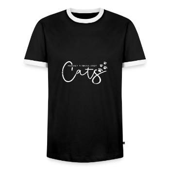 PENSE À CATS PUSSY KITTY DRÔLE DE DICTON MOTIFS - T-shirt contrasté Homme - noir/blanc - Devant - AI Model Female 172 light (172cm) & AI Model Male 178 light (178cm)