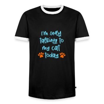 JE NE PARLE QU’À MON CHAT MIAULEMENT EN DISANT MOTIF - T-shirt contrasté Homme - noir/blanc - Devant - AI Model Female 172 light (172cm) & AI Model Male 178 light (178cm)