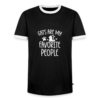 KATZEN SIND MEINE LIEBLINGSMESCHEN SPRUCH MOTIV - Männer Kontrast-T-Shirt - Schwarz/Weiß - Vorne - AI Model Female 172 light (172cm) & AI Model Male 178 light (178cm)