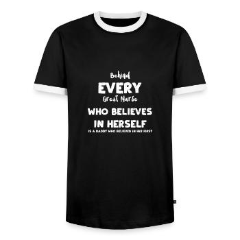 Behind Every Great Nurse Who Bel... - Men's Ringer Shirt - black/white - Front - AI Model Female 172 light (172cm) & AI Model Male 178 light (178cm)