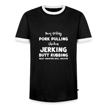 Bœuf grillé Porc tirant poussin... - T-shirt contrasté Homme - noir/blanc - Devant - AI Model Female 172 light (172cm) & AI Model Male 178 light (178cm)