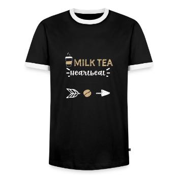 Milk Tea Heartbeat - Coffee - Men's Ringer Shirt - black/white - Front - AI Model Female 172 light (172cm) & AI Model Male 178 light (178cm)