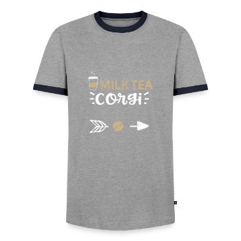 Thé au lait Corgi - Café - T-shirt contrasté Homme - gris/marine  - Devant - AI Model Female 172 light (172cm) & AI Model Male 178 light (178cm)