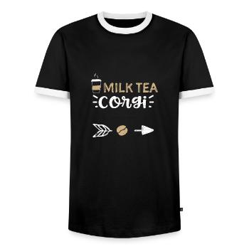Milk Tea Corgi - Coffee - Men's Ringer Shirt - black/white - Front - AI Model Female 172 light (172cm) & AI Model Male 178 light (178cm)