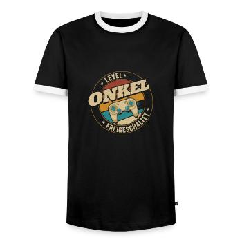 Level Onkel Freigeschaltet Gamer - Männer Kontrast-T-Shirt - Schwarz/Weiß - Vorne - AI Model Female 172 light (172cm) & AI Model Male 178 light (178cm)