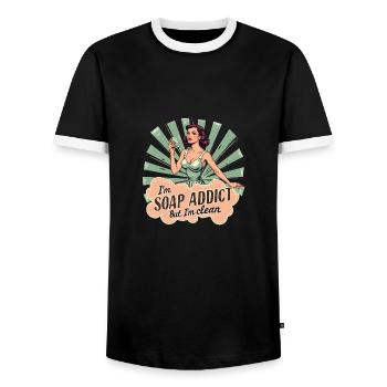 Soap Making - I'm a Soap Addict - Men's Ringer Shirt - black/white - Front - AI Model Female 172 light (172cm) & AI Model Male 178 light (178cm)
