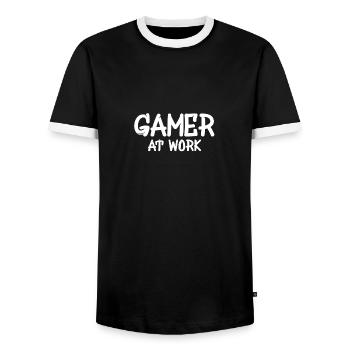 2668 Gamer at work - Men's Ringer Shirt - black/white - Front - AI Model Female 172 light (172cm) & AI Model Male 178 light (178cm)