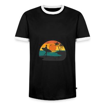 SURFER SURF LAKE BEACH HOLIDAY SURFING KITE MOTIF - Men's Ringer Shirt - black/white - Front - AI Model Female 172 light (172cm) & AI Model Male 178 light (178cm)
