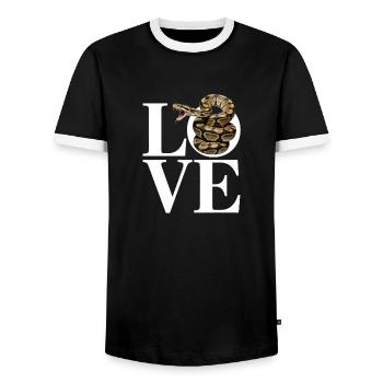 King Python Snakes LOVE Terrarium Python - Men's Ringer Shirt - black/white - Front - AI Model Female 172 light (172cm) & AI Model Male 178 light (178cm)