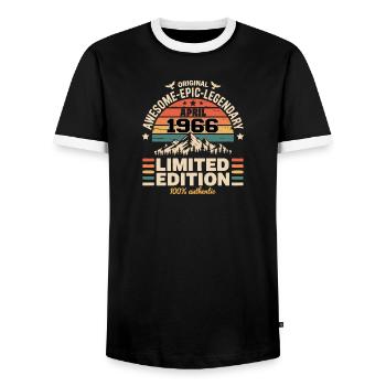 Millésime Anniversaire Avril 1966 - T-shirt contrasté Homme - noir/blanc - Devant - AI Model Female 172 light (172cm) & AI Model Male 178 light (178cm)
