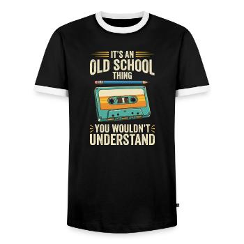 Old School Cassette Design – Retro Mixtape - Men's Ringer Shirt - black/white - Front - AI Model Female 172 light (172cm) & AI Model Male 178 light (178cm)