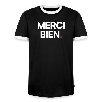 Merci bien - T-shirt contrasté Homme - noir/blanc - Devant - AI Model Female 172 light (172cm) & AI Model Male 178 light (178cm)