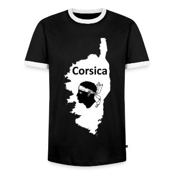 Corse, l’île en France, Corse - T-shirt contrasté Homme - noir/blanc - Devant - AI Model Female 172 light (172cm) & AI Model Male 178 light (178cm)