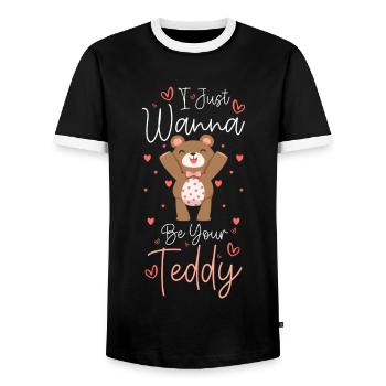 Bear Baby Family Stuffed Animal - Men's Ringer Shirt - black/white - Front - AI Model Female 172 light (172cm) & AI Model Male 178 light (178cm)