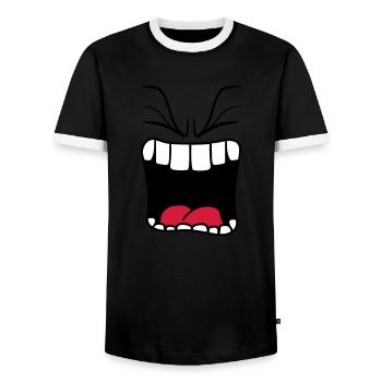 bruellen wuetend sour mouth cry big mouth - Men's Ringer Shirt - black/white - Front - AI Model Female 172 light (172cm) & AI Model Male 178 light (178cm)