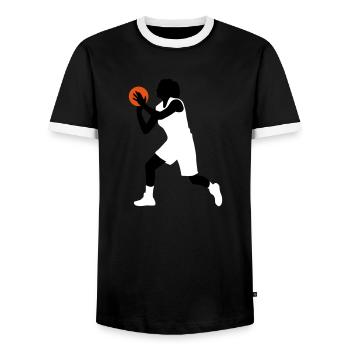 basketball_woman_112014_a_3c - Männer Kontrast-T-Shirt - Schwarz/Weiß - Vorne - AI Model Female 172 light (172cm) & AI Model Male 178 light (178cm)