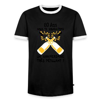 80 ans bouteille petillant anniversaire - T-shirt contrasté Homme - noir/blanc - Devant - AI Model Female 172 light (172cm) & AI Model Male 178 light (178cm)