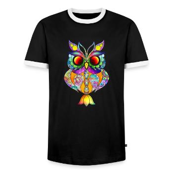 Owl abstract colorful - Men's Ringer Shirt - black/white - Front - AI Model Female 172 light (172cm) & AI Model Male 178 light (178cm)