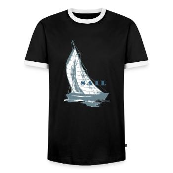 sailboat,sea,gift,maritim,cool,trend, - Men's Ringer Shirt - black/white - Front - AI Model Female 172 light (172cm) & AI Model Male 178 light (178cm)