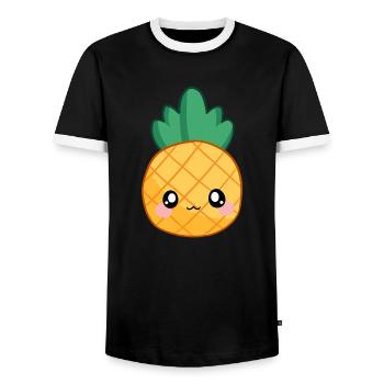 Sweet Kawaii Pineapple - Men's Ringer Shirt - black/white - Front - AI Model Female 172 light (172cm) & AI Model Male 178 light (178cm)