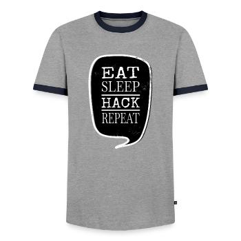 electrician clothing gift devices happy - Men's Ringer Shirt - grey/navy  - Front - AI Model Female 172 light (172cm) & AI Model Male 178 light (178cm)
