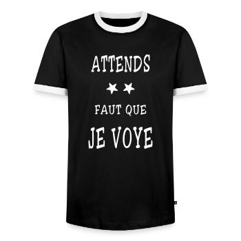 Attends... faut que je voye - T-shirt contrasté Homme - noir/blanc - Devant - AI Model Female 172 light (172cm) & AI Model Male 178 light (178cm)
