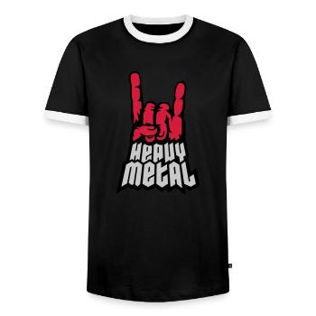 Heavy Metal Logo Handzeichen - Männer Kontrast-T-Shirt - Schwarz/Weiß - Vorne - AI Model Female 172 light (172cm) & AI Model Male 178 light (178cm)
