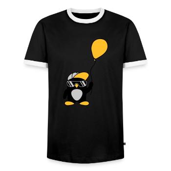 Balloon cool penguin cap - Men's Ringer Shirt - black/white - Front - AI Model Female 172 light (172cm) & AI Model Male 178 light (178cm)