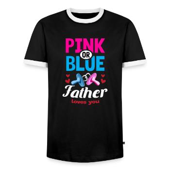 Pink or Blue Father Loves You Gender Reveal Party - Men's Ringer Shirt - black/white - Front - AI Model Female 172 light (172cm) & AI Model Male 178 light (178cm)