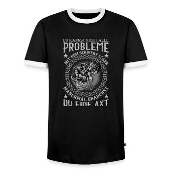 Du kannst nicht alle Probleme mit dem Schwert - Männer Kontrast-T-Shirt - Schwarz/Weiß - Vorne - AI Model Female 172 light (172cm) & AI Model Male 178 light (178cm)