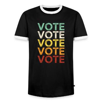 Vote Vote Vote Vote Vote - Men's Ringer Shirt - black/white - Front - AI Model Female 172 light (172cm) & AI Model Male 178 light (178cm)
