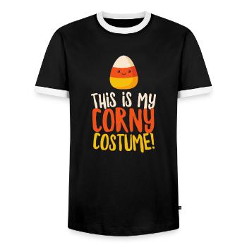 This is My Corny Costume - Men's Ringer Shirt - black/white - Front - AI Model Female 172 light (172cm) & AI Model Male 178 light (178cm)