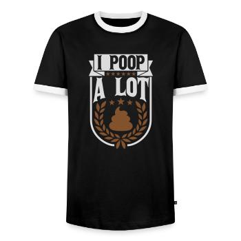 I poop a lot - Men's Ringer Shirt - black/white - Front - AI Model Female 172 light (172cm) & AI Model Male 178 light (178cm)