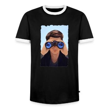 Mann hinter dem Fernglas - Männer Kontrast-T-Shirt - Schwarz/Weiß - Vorne - AI Model Female 172 light (172cm) & AI Model Male 178 light (178cm)
