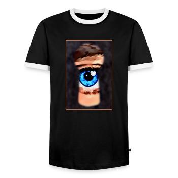 Neugieriger Blick durch's Schlüsselloch - Männer Kontrast-T-Shirt - Schwarz/Weiß - Vorne - AI Model Female 172 light (172cm) & AI Model Male 178 light (178cm)