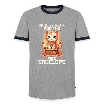 Chat porte-bonheur du Nouvel An chinois juste ici pour le - T-shirt contrasté Homme - gris/marine  - Devant - AI Model Female 172 light (172cm) & AI Model Male 178 light (178cm)