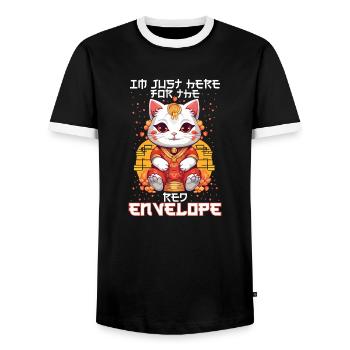 Chat porte-bonheur du Nouvel An chinois juste ici pour le - T-shirt contrasté Homme - noir/blanc - Devant - AI Model Female 172 light (172cm) & AI Model Male 178 light (178cm)