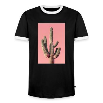 Large Cactus | AI - Men's Ringer Shirt - black/white - Front - AI Model Female 172 light (172cm) & AI Model Male 178 light (178cm)