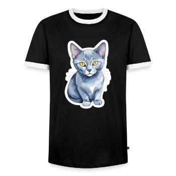 Russian Blue Cat Watercolor - Men's Ringer Shirt - black/white - Front - AI Model Female 172 light (172cm) & AI Model Male 178 light (178cm)
