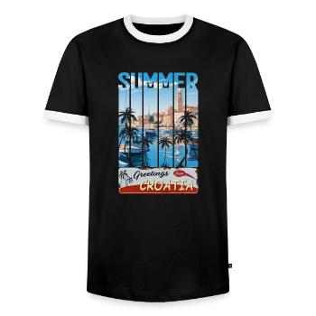 Croatia hrvatska kroatien hrv hr travel Zadar - Men's Ringer Shirt - black/white - Front - AI Model Female 172 light (172cm) & AI Model Male 178 light (178cm)