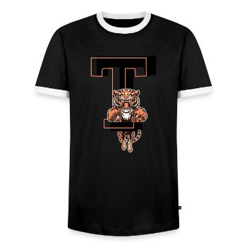 Tiger Buchstabe T - Geschenkidee - Männer Kontrast-T-Shirt - Schwarz/Weiß - Vorne - AI Model Female 172 light (172cm) & AI Model Male 178 light (178cm)