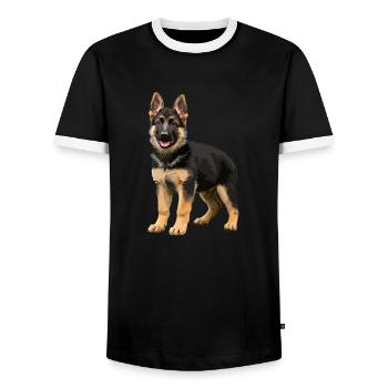 Deutscher Schäferhund Welpe echt - Männer Kontrast-T-Shirt - Schwarz/Weiß - Vorne - AI Model Female 172 light (172cm) & AI Model Male 178 light (178cm)