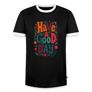 Bonne journée - T-shirt contrasté Homme - noir/blanc - Devant - AI Model Female 172 light (172cm) & AI Model Male 178 light (178cm)