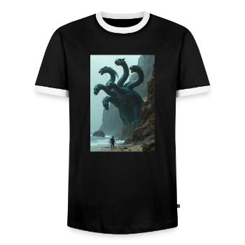 Scylla greek mythology Multi-headed sea monster - Men's Ringer Shirt - black/white - Front - AI Model Female 172 light (172cm) & AI Model Male 178 light (178cm)