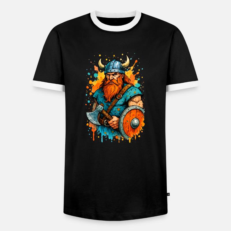 wikinger comic farbklecks - Männer Kontrast-T-Shirt - Schwarz/Weiß